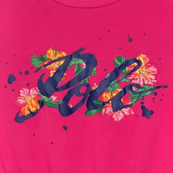 Polo Ralph Lauren Girls Large 10/12 Logo Floral Cotton Jersey T-shirt Pink Dress - Picture 2 of 9